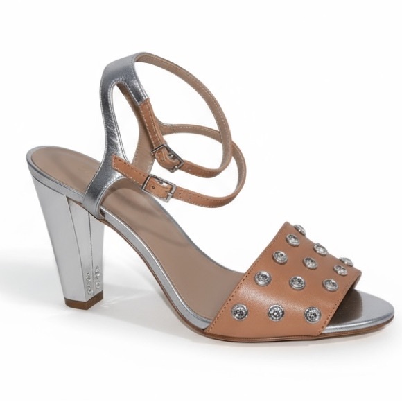 NEW Banana Republic Studded Rhinestone Strappy Brown & Chrome Heels Size 9.5 - Picture 1 of 5